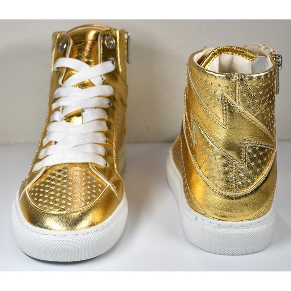ZADIG & VOLTAIRE WOMEN NEW FLASH GOLD METALLIC LEATHER HIGH TOP SNEAKER. SZ 37/7 - Picture 6 of 15